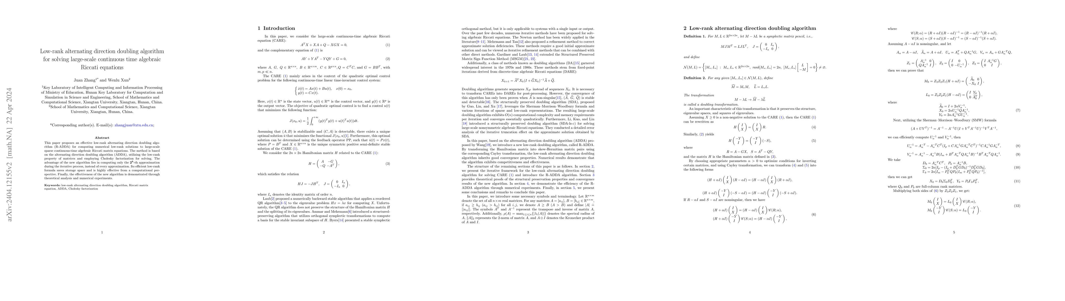 Thumbnail for Low-rank alternating direction doubling algorithm for solving
  large-scale continuous time algebraic Riccati equations
