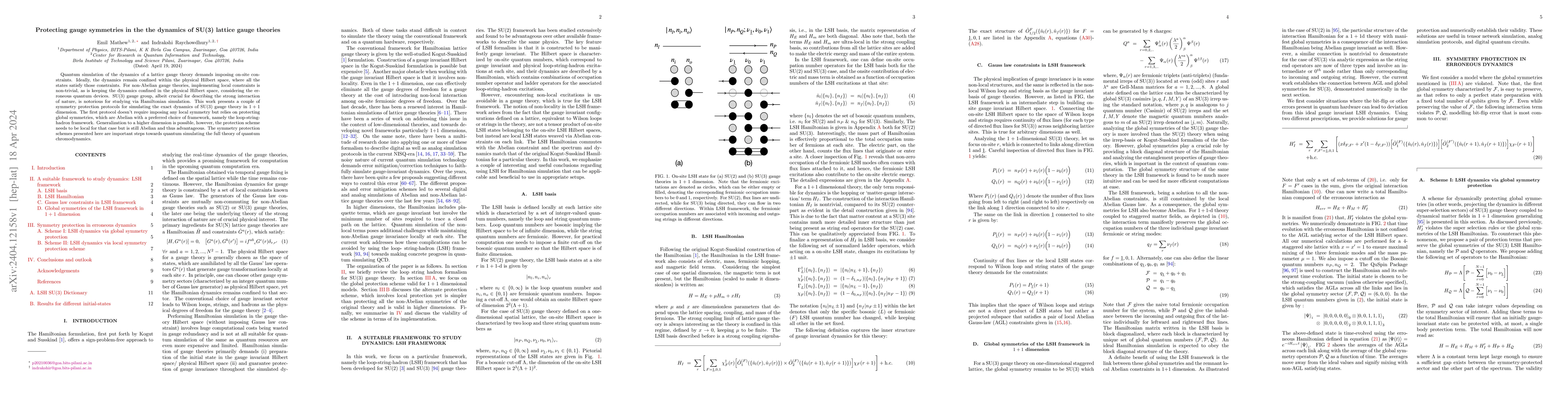 Thumbnail for Protecting gauge symmetries in the the dynamics of SU(3) lattice gauge
  theories