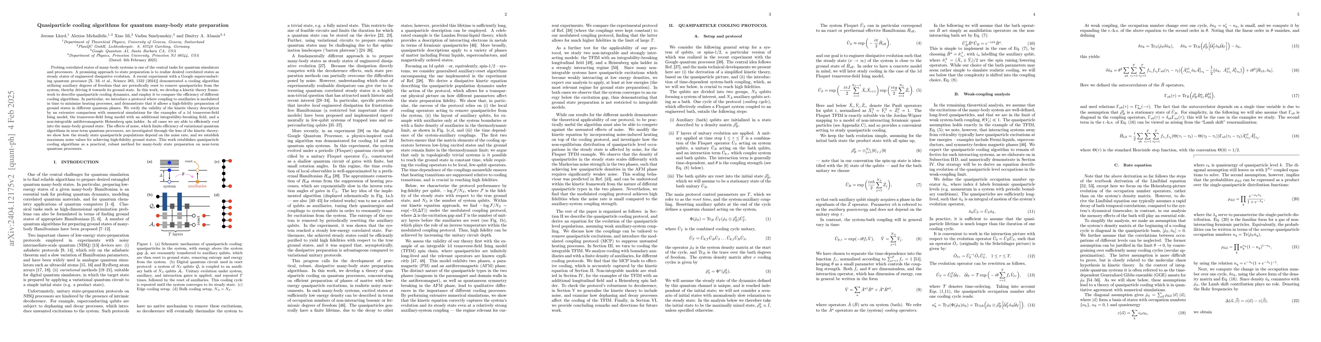 Thumbnail for Quasiparticle cooling algorithms for quantum many-body state preparation