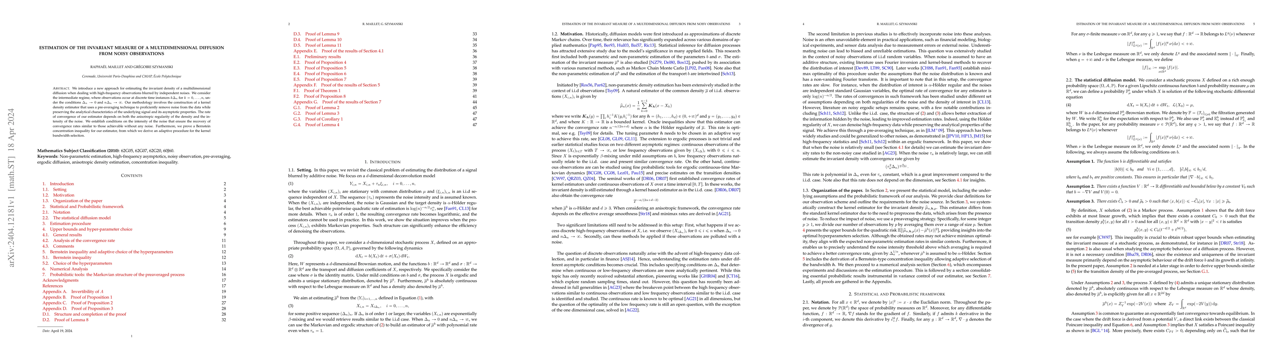 Thumbnail for Estimation of the invariant measure of a multidimensional diffusion from
  noisy observations