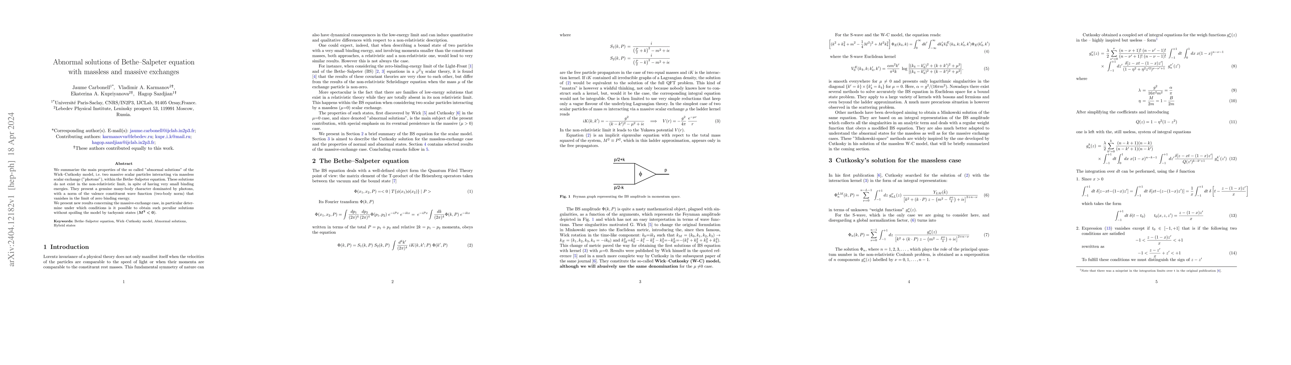 Thumbnail for Abnormal solutions of Bethe--Salpeter equation with massless and massive
  exchanges
