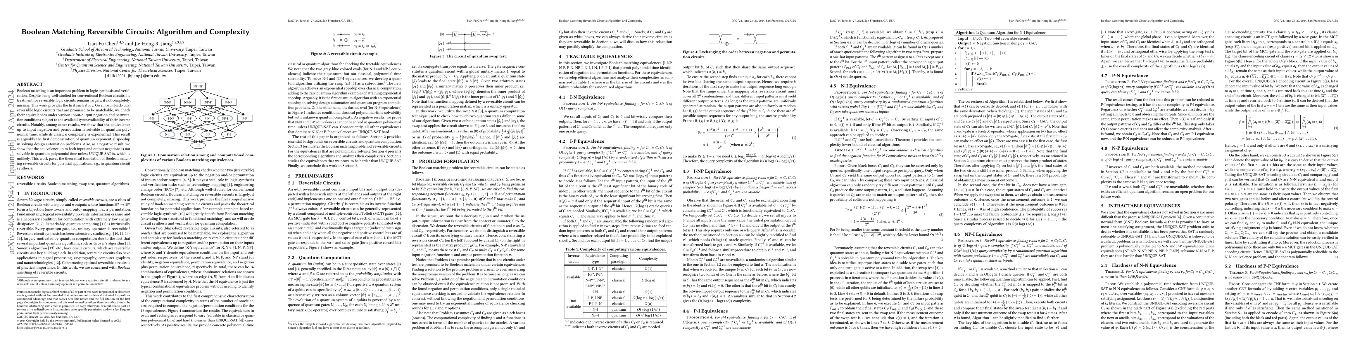Thumbnail for Boolean Matching Reversible Circuits: Algorithm and Complexity