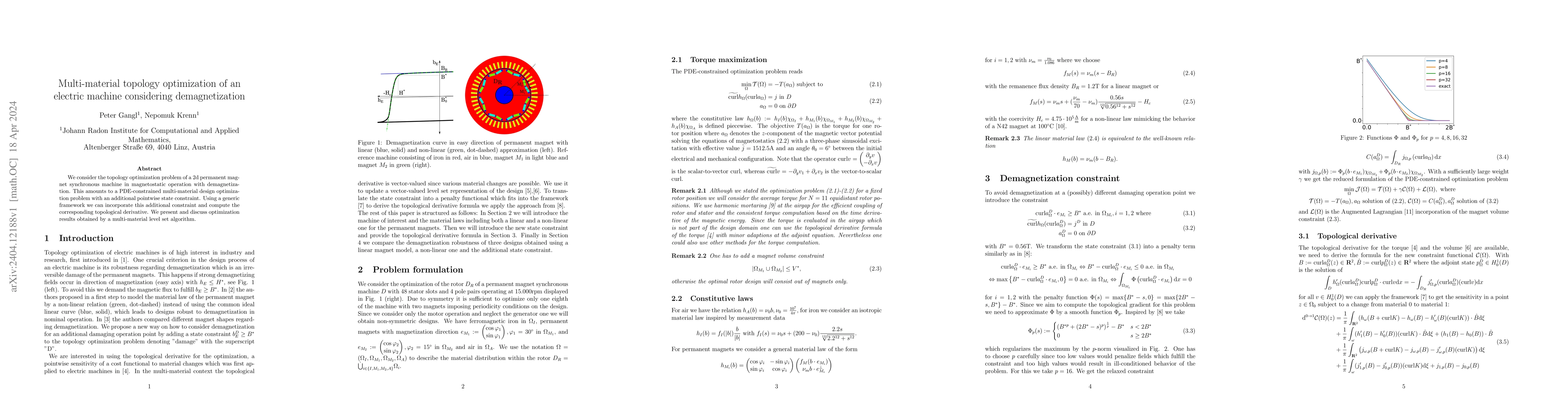 Thumbnail for Multi-material topology optimization of an electric machine considering
  demagnetization