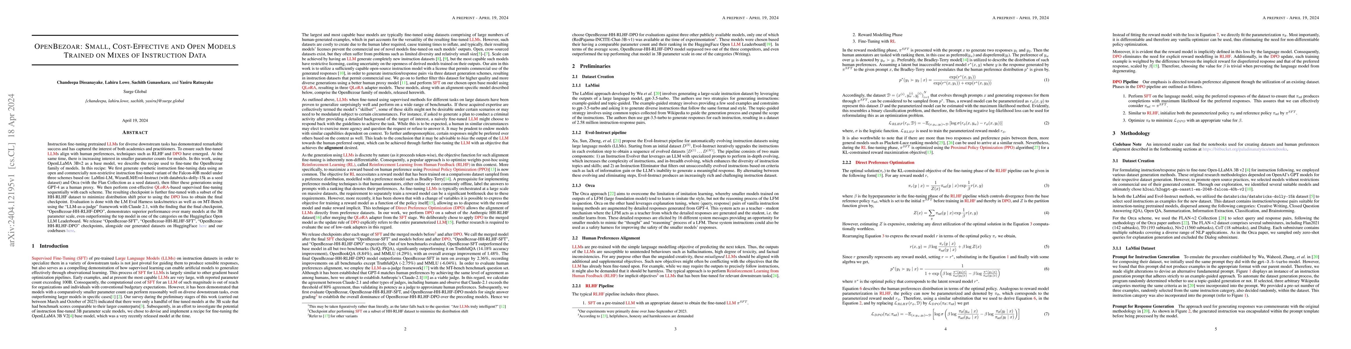 Thumbnail for OpenBezoar: Small, Cost-Effective and Open Models Trained on Mixes of
  Instruction Data