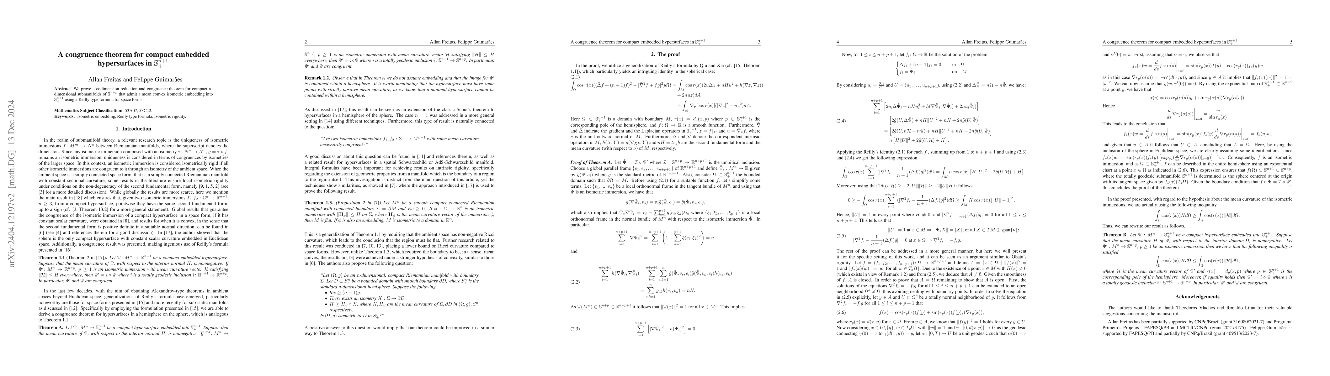 Thumbnail for A congruence theorem for compact embedded hypersurfaces in
  $\mathbb{S}^{n+1}_+$