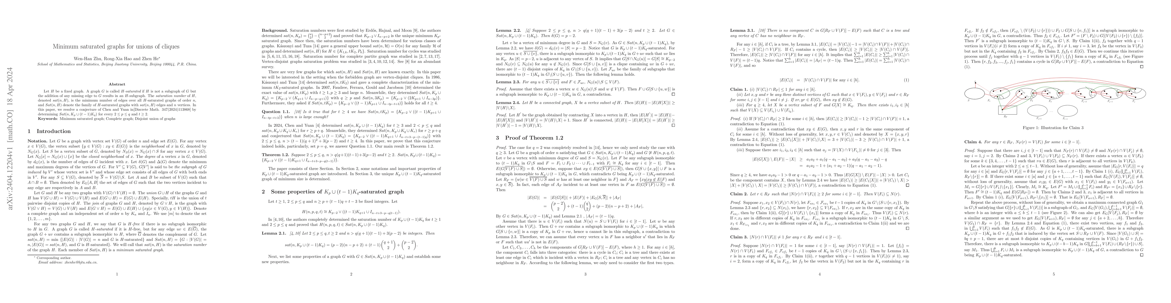 Thumbnail for Minimum saturated graphs for unions of cliques