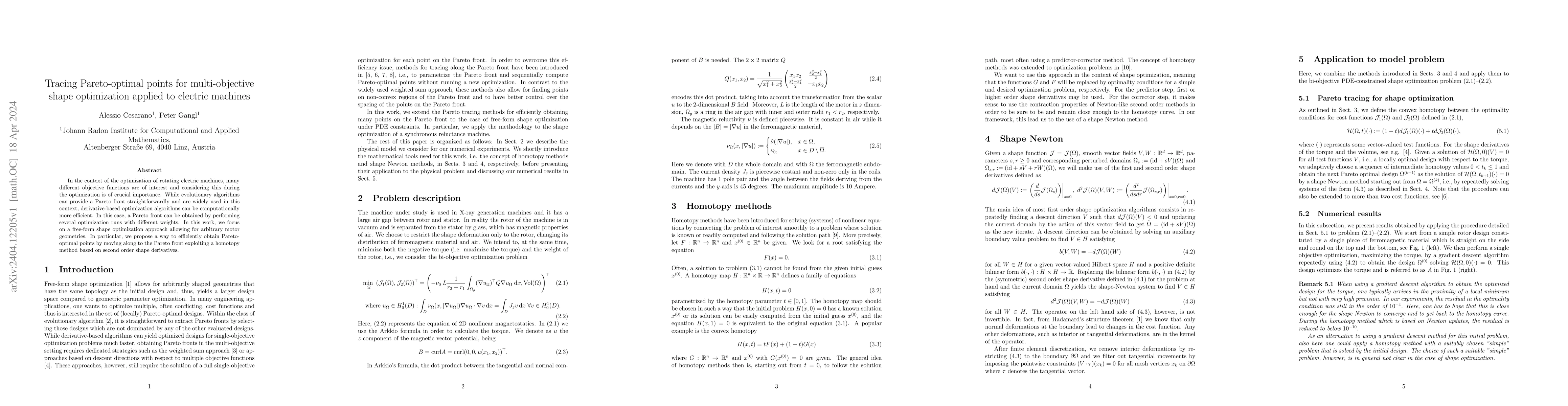 Thumbnail for Tracing Pareto-optimal points for multi-objective shape optimization
  applied to electric machines