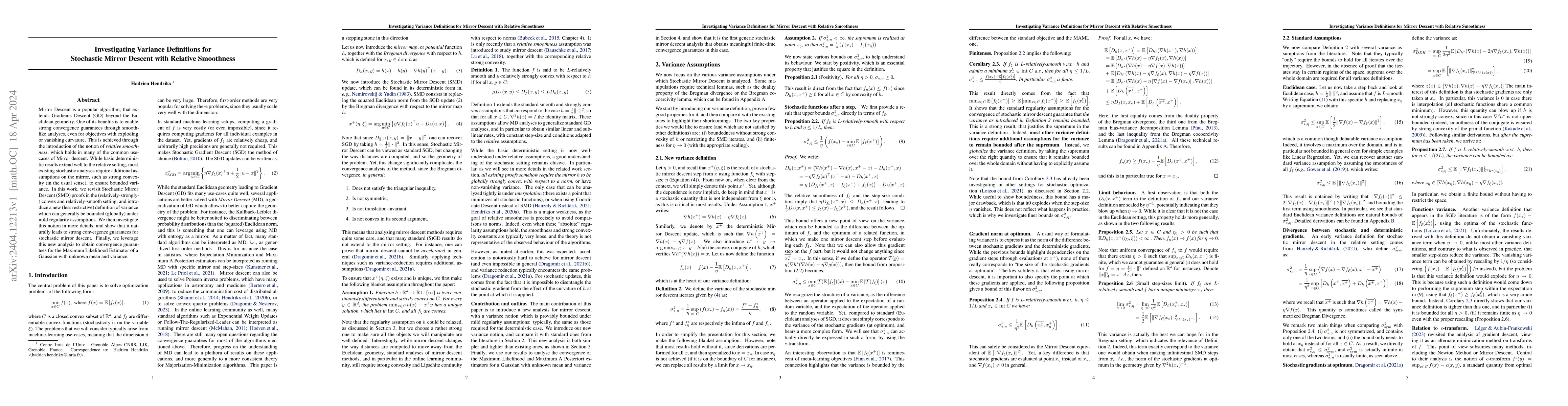 Thumbnail for Investigating Variance Definitions for Mirror Descent with Relative
  Smoothness