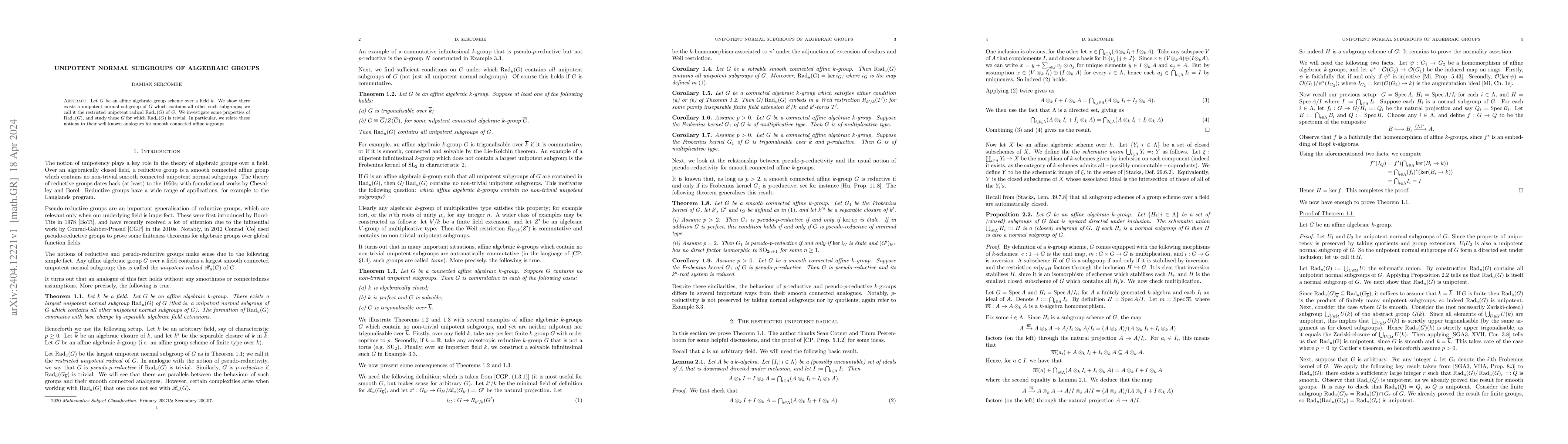 Thumbnail for Unipotent normal subgroups of algebraic groups