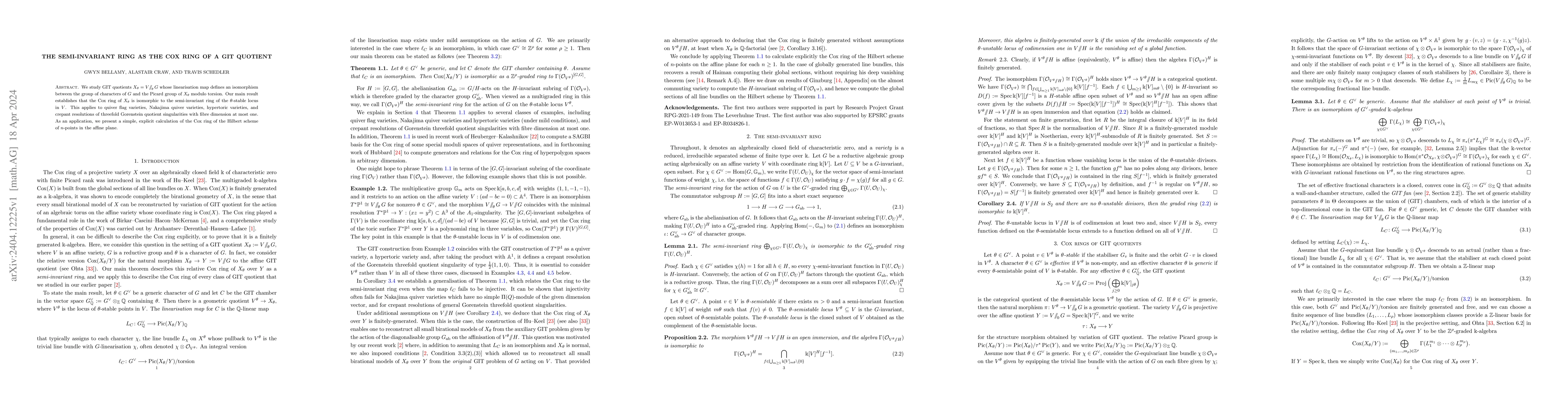 Thumbnail for The semi-invariant ring as the Cox ring of a GIT quotient