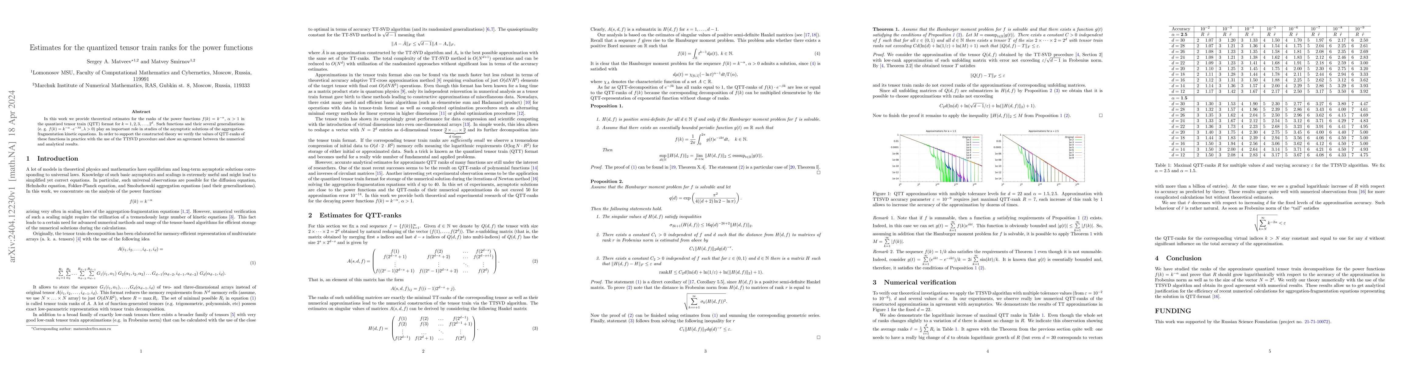 Thumbnail for Estimates for the quantized tensor train ranks for the power functions