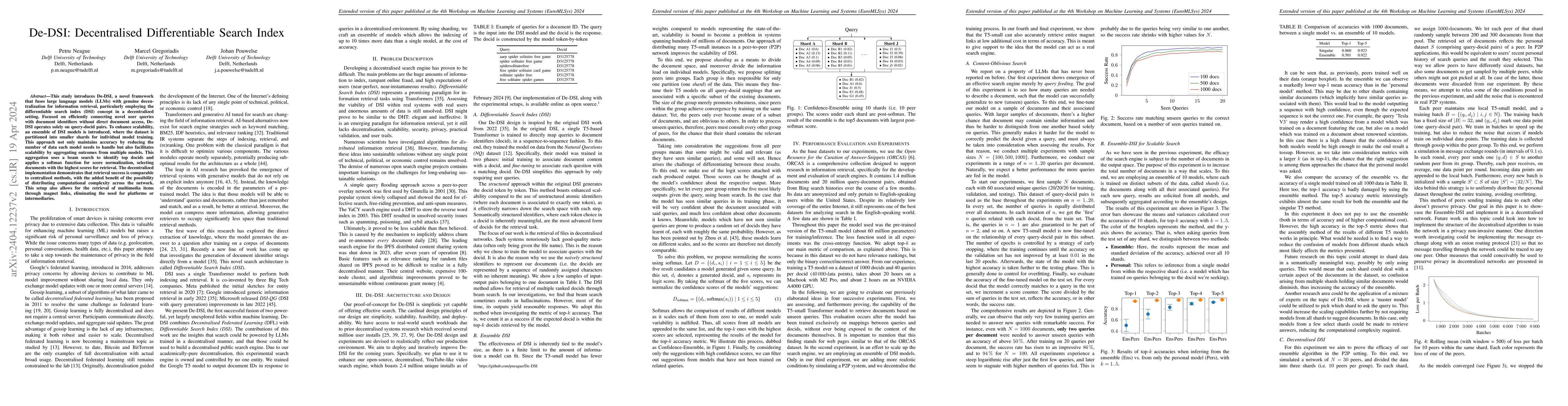 Thumbnail for De-DSI: Decentralised Differentiable Search Index