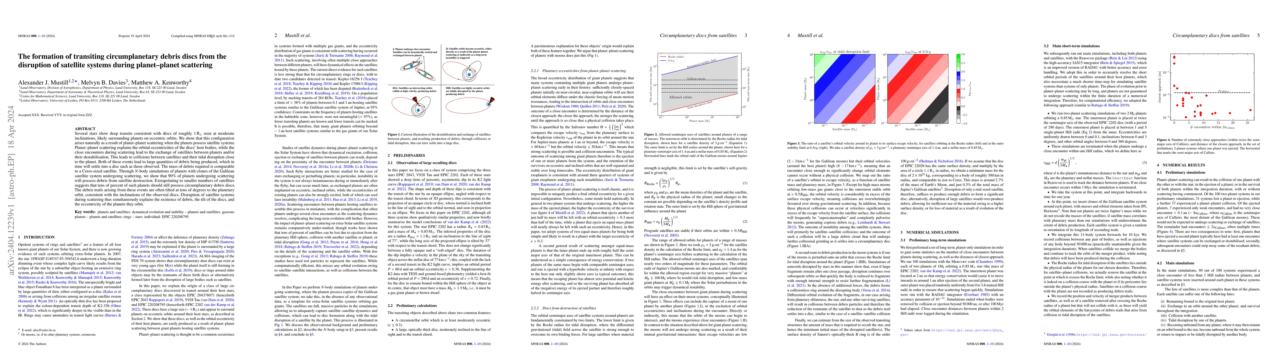 Thumbnail for The formation of transiting circumplanetary debris discs from the
  disruption of satellite systems during planet-planet scattering