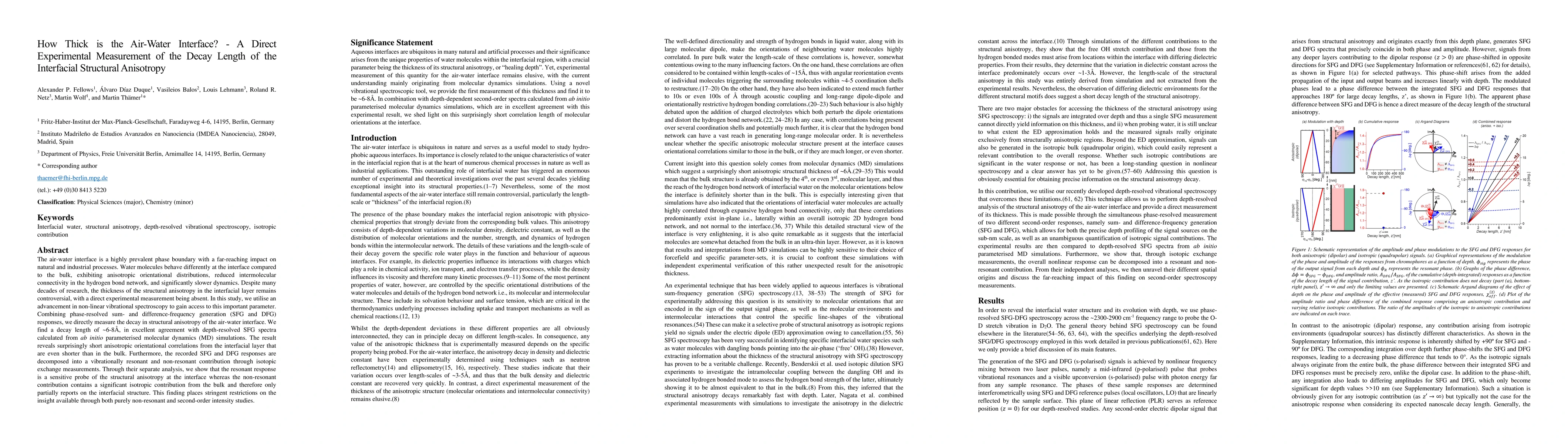 Thumbnail for How Thick is the Air-Water Interface? -- A Direct Experimental
  Measurement of the Decay Length of the Interfacial Structural Anisotropy