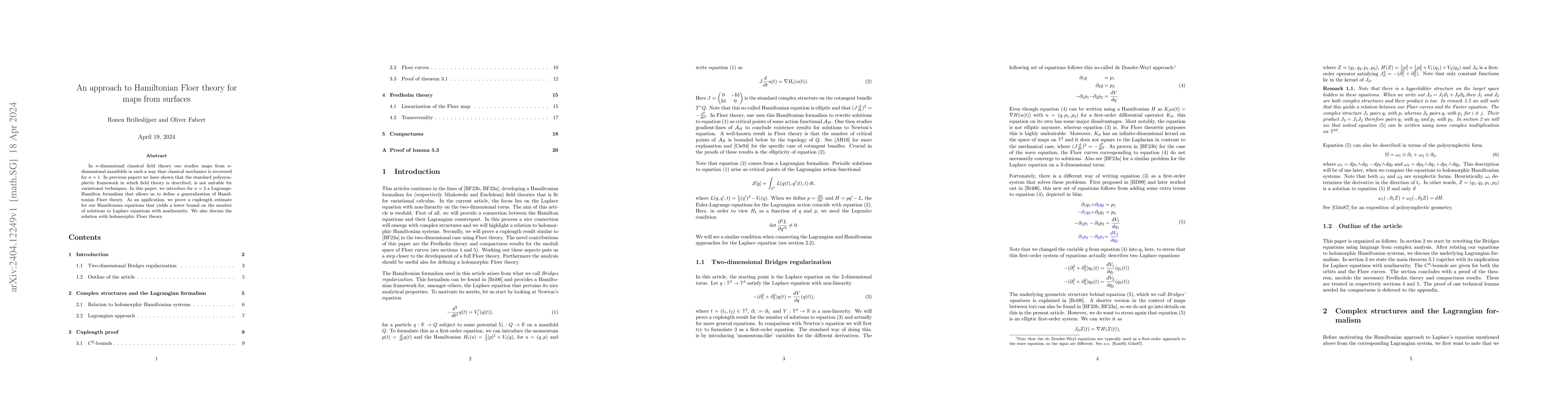 Thumbnail for An approach to Hamiltonian Floer theory for maps from surfaces