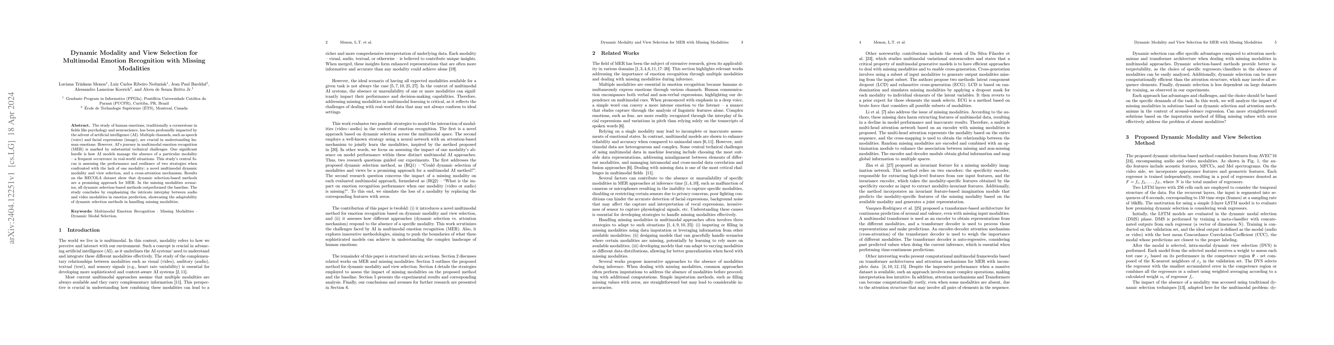 Thumbnail for Dynamic Modality and View Selection for Multimodal Emotion Recognition
  with Missing Modalities