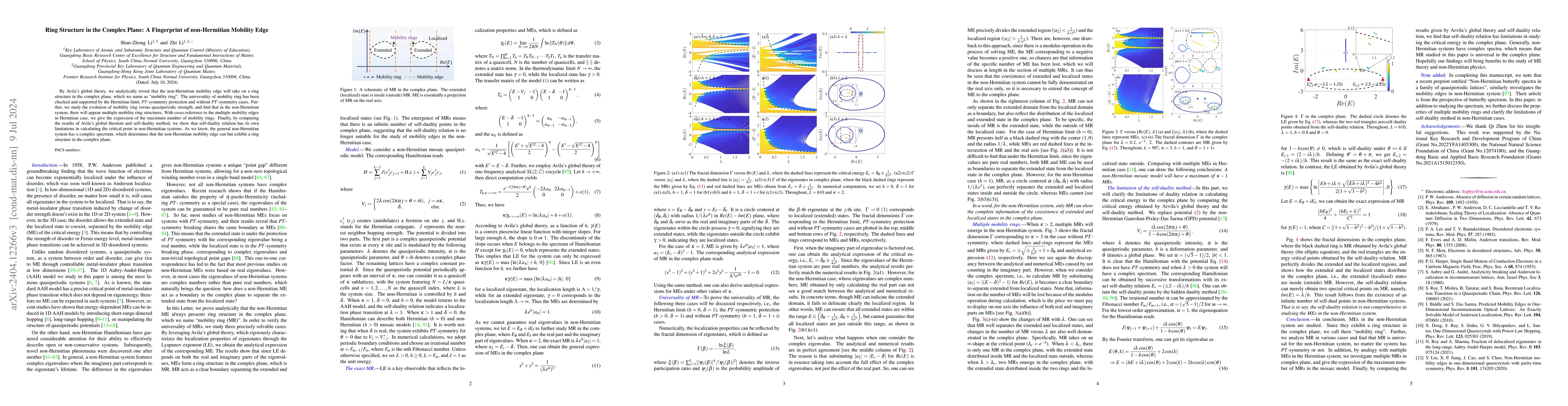 Thumbnail for Ring Structure in the Complex Plane: A Fingerprint of non-Hermitian
  Mobility Edge