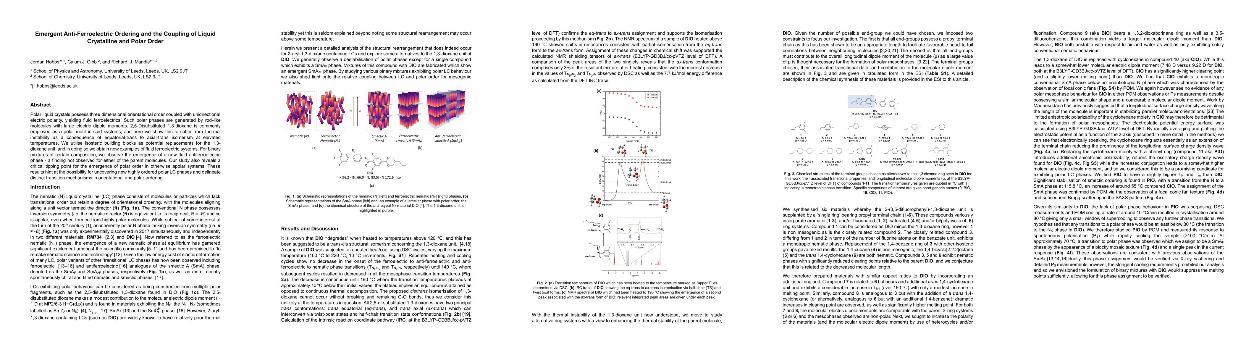 Thumbnail for Emergent Anti-Ferroelectric Ordering and the Coupling of Liquid
  Crystalline and Polar Order