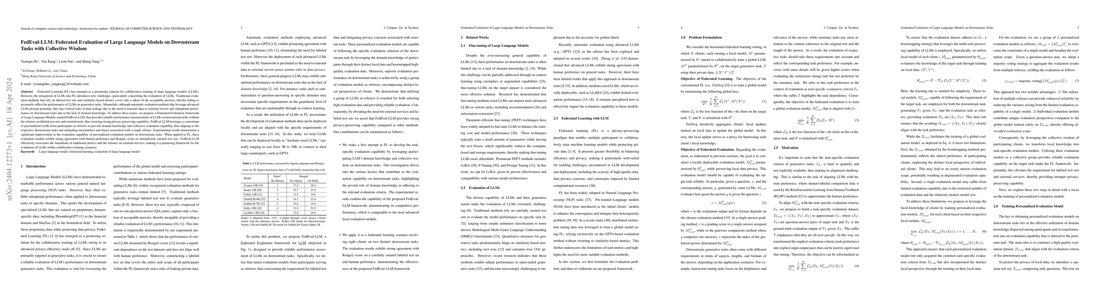 Thumbnail for FedEval-LLM: Federated Evaluation of Large Language Models on Downstream
  Tasks with Collective Wisdom