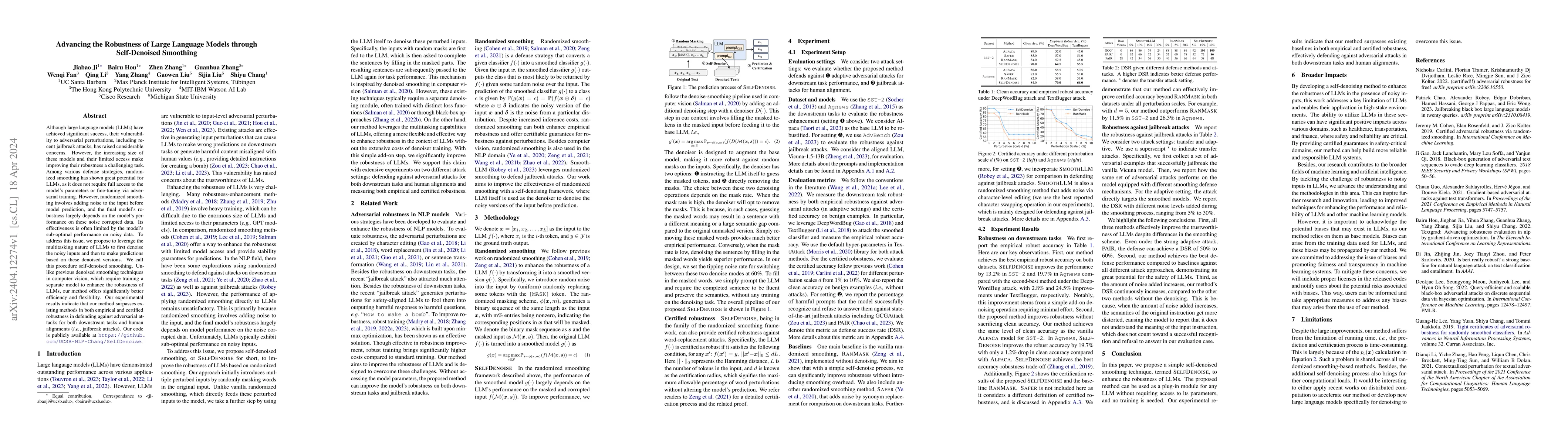 Thumbnail for Advancing the Robustness of Large Language Models through Self-Denoised
  Smoothing