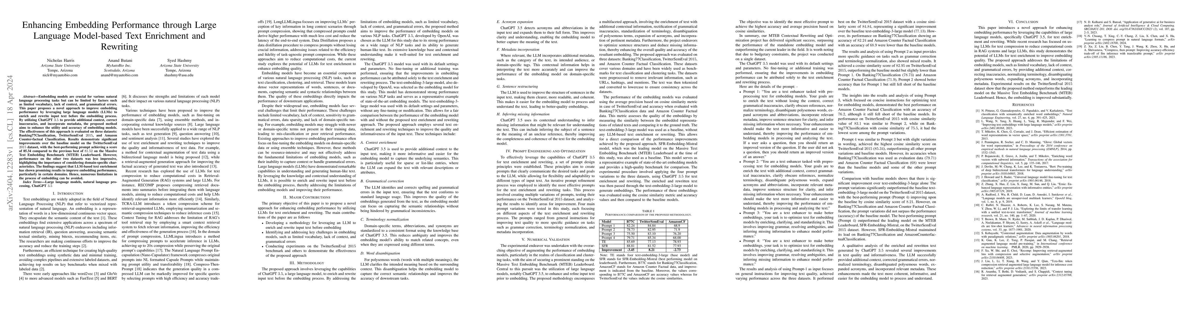 Thumbnail for Enhancing Embedding Performance through Large Language Model-based Text
  Enrichment and Rewriting