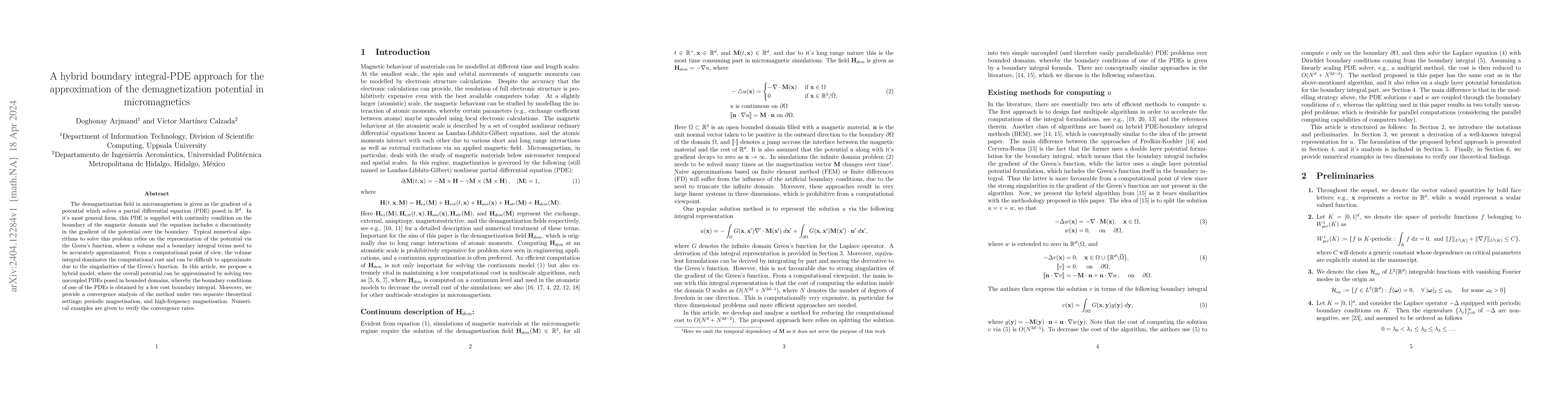 Thumbnail for A hybrid boundary integral-PDE approach for the approximation of the
  demagnetization potential in micromagnetics