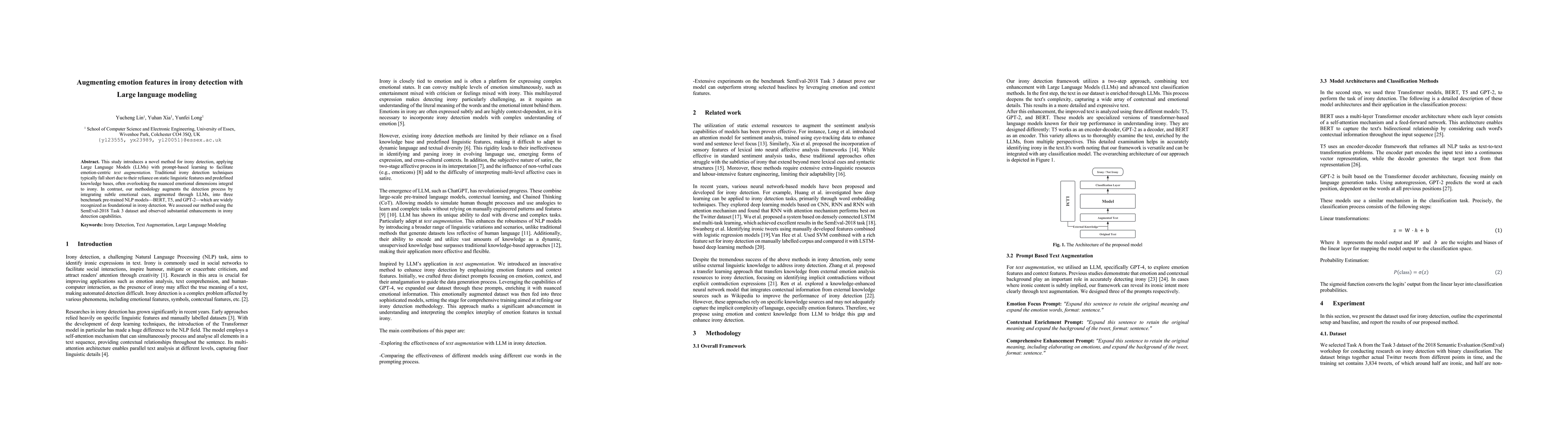 Thumbnail for Augmenting emotion features in irony detection with Large language
  modeling