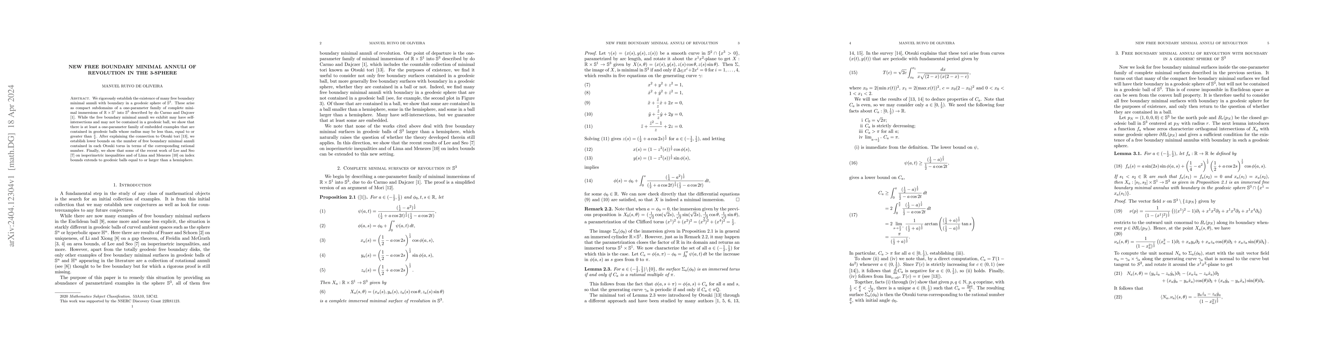 Thumbnail for New free boundary minimal annuli of revolution in the 3-sphere