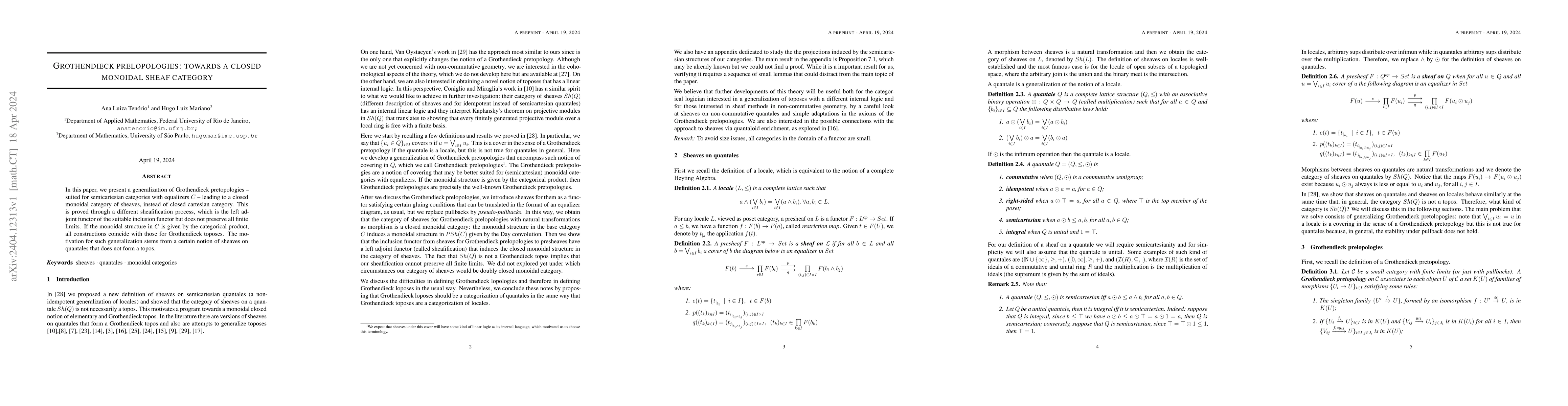 Thumbnail for Grothendieck prelopologies: towards a closed monoidal sheaf category