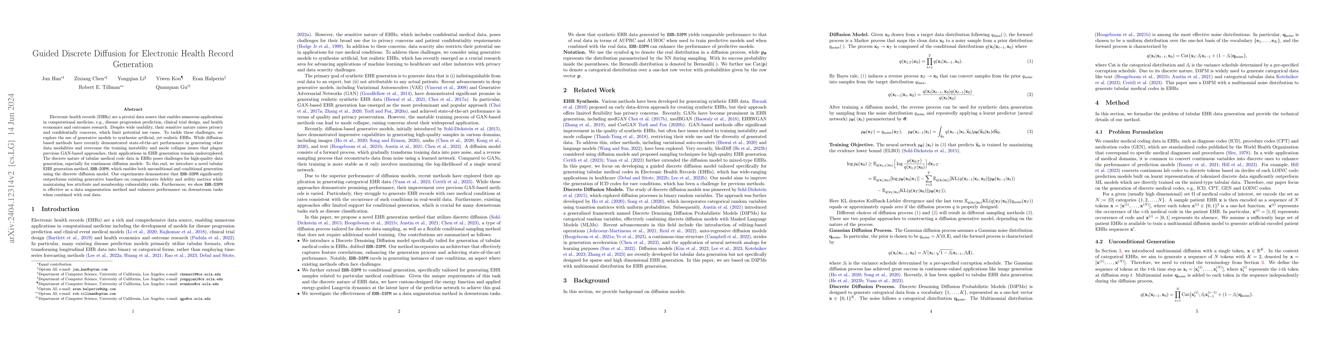Thumbnail for Guided Discrete Diffusion for Electronic Health Record Generation