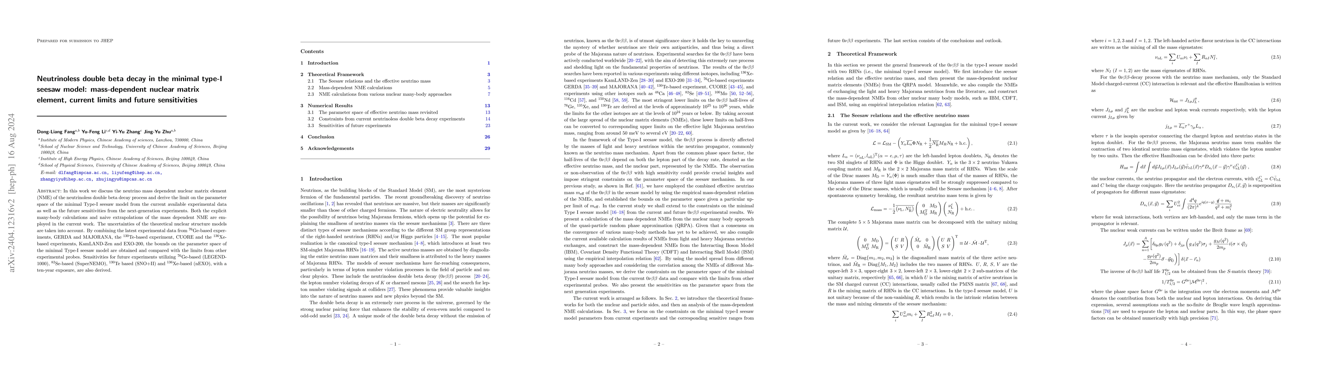 Thumbnail for Neutrinoless double beta decay in the minimal type-I seesaw model:
  mass-dependent nuclear matrix element, current limits and future
  sensitivities