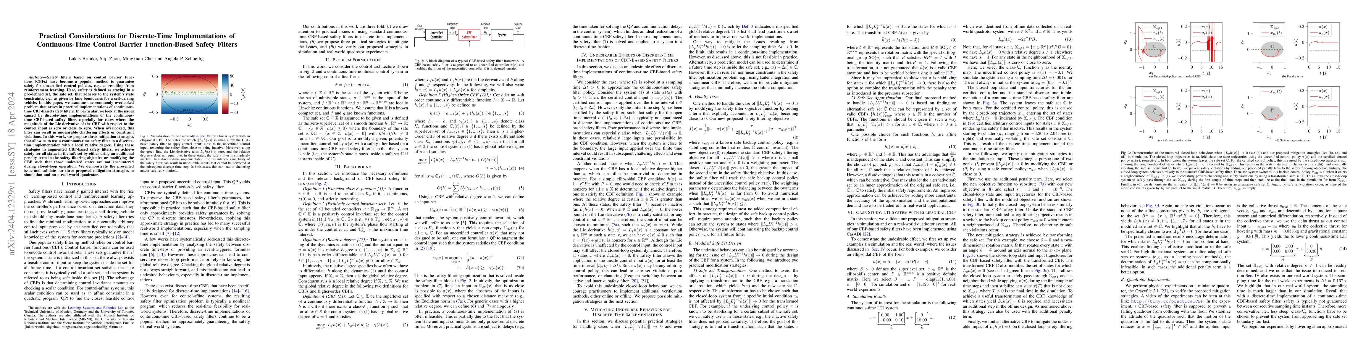 Thumbnail for Practical Considerations for Discrete-Time Implementations of
  Continuous-Time Control Barrier Function-Based Safety Filters