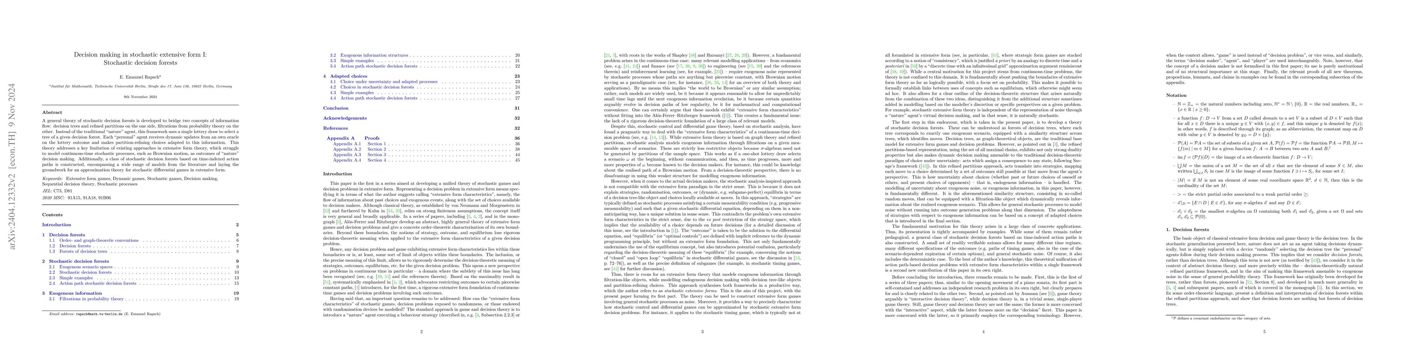 Thumbnail for Decision making in stochastic extensive form I: Stochastic decision
  forests