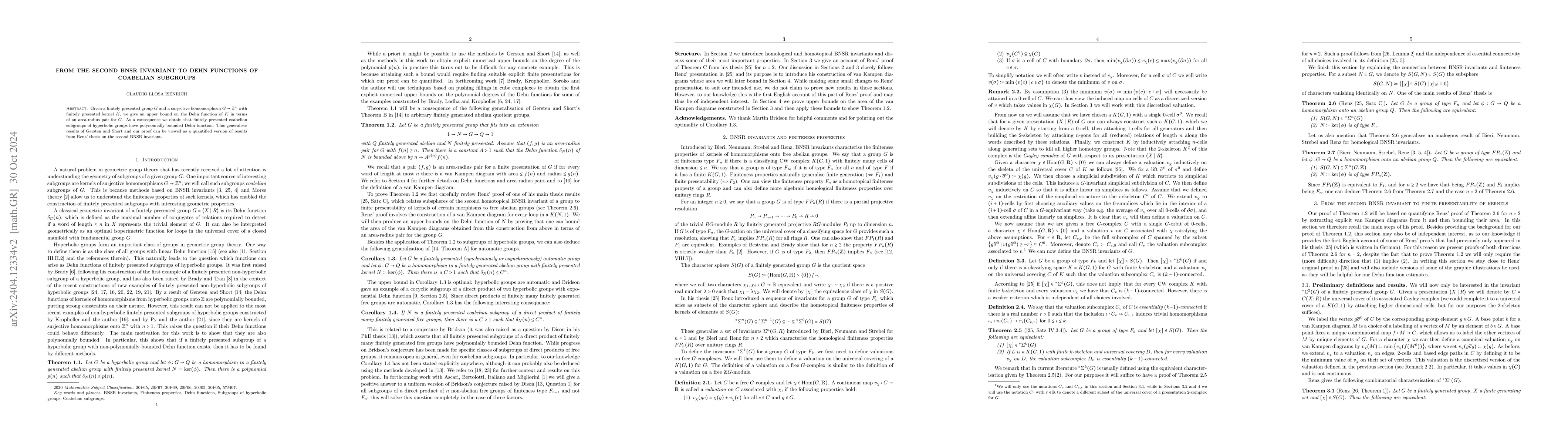 Thumbnail for From the second BNSR invariant to Dehn functions of coabelian subgroups
