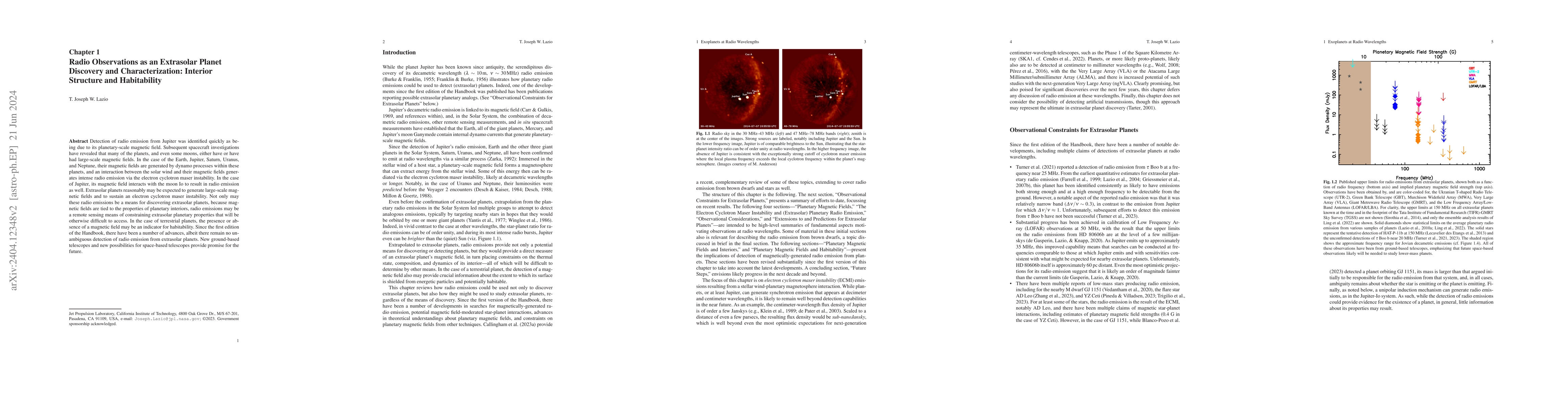 Thumbnail for Radio Observations as an Extrasolar Planet Discovery and
  Characterization: Interior Structure and Habitability