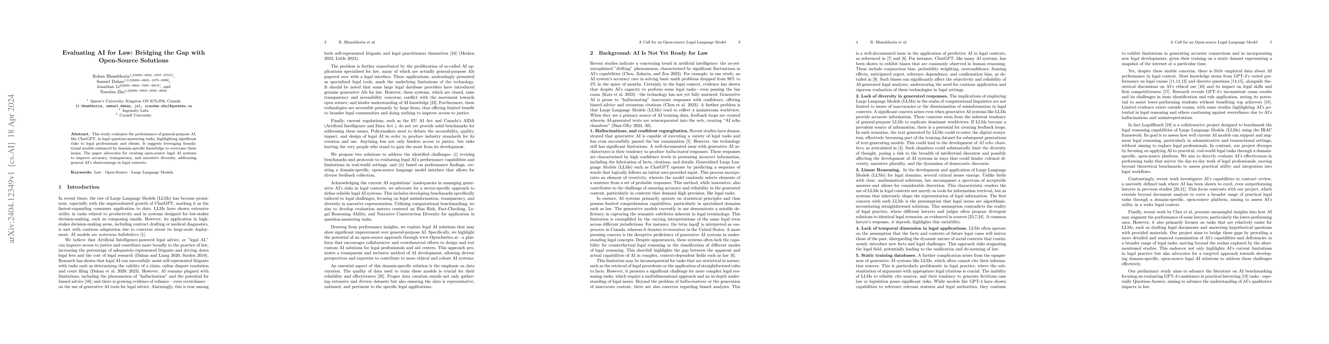 Thumbnail for Evaluating AI for Law: Bridging the Gap with Open-Source Solutions
