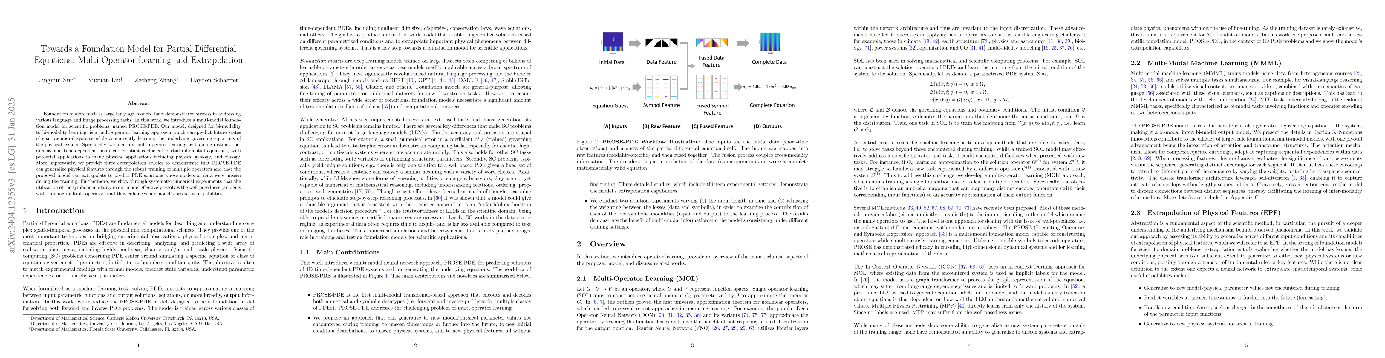 Thumbnail for Towards a Foundation Model for Partial Differential Equations:
  Multi-Operator Learning and Extrapolation