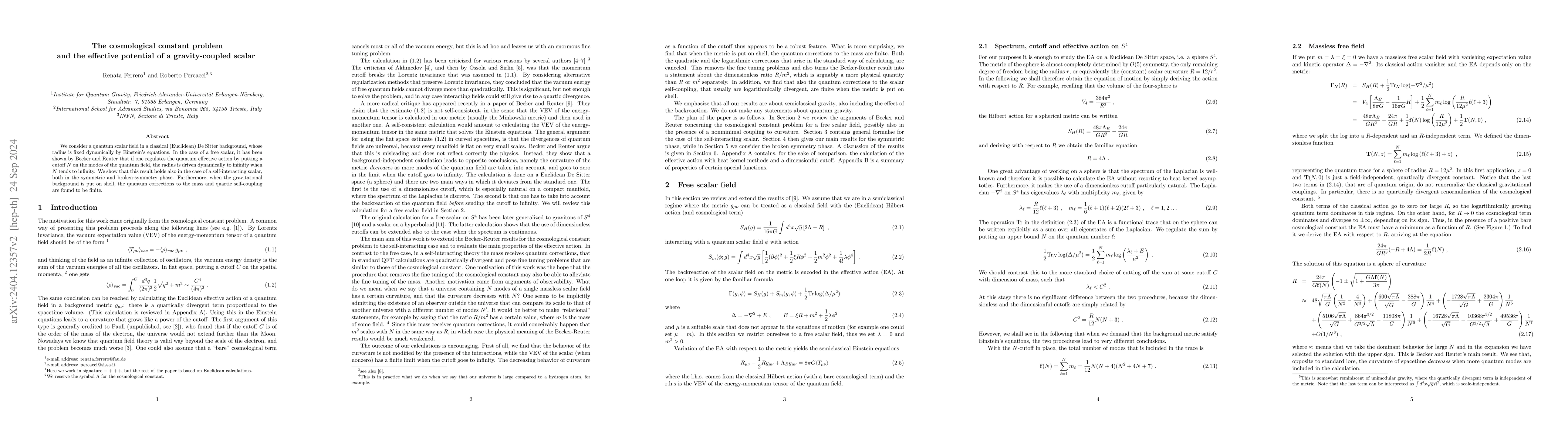 Thumbnail for The cosmological constant problem and the effective potential of a
  gravity-coupled scalar