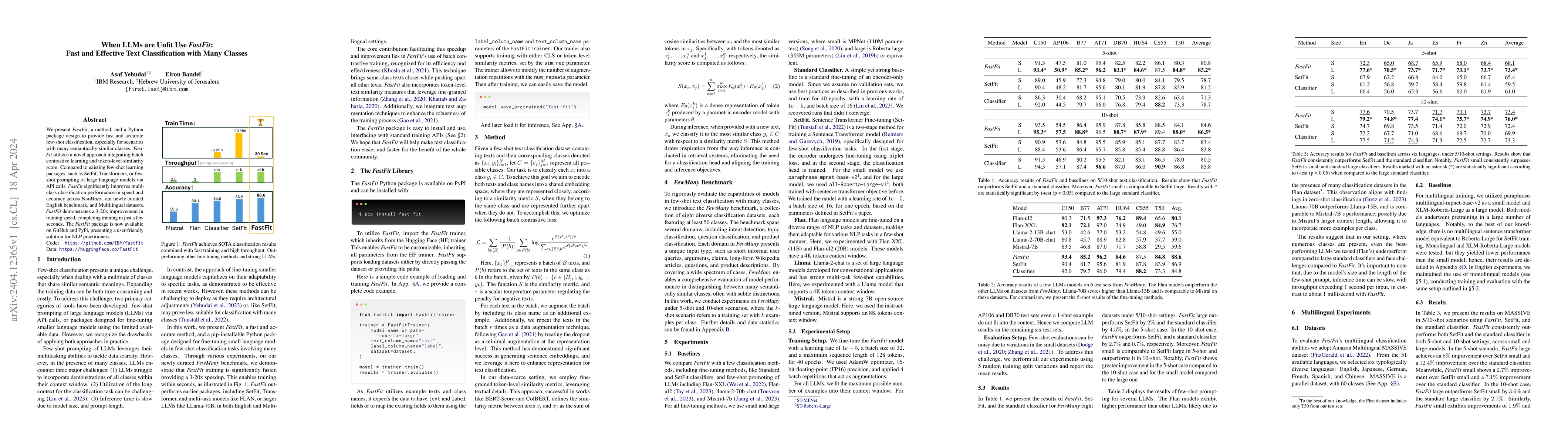 Thumbnail for When LLMs are Unfit Use FastFit: Fast and Effective Text Classification
  with Many Classes