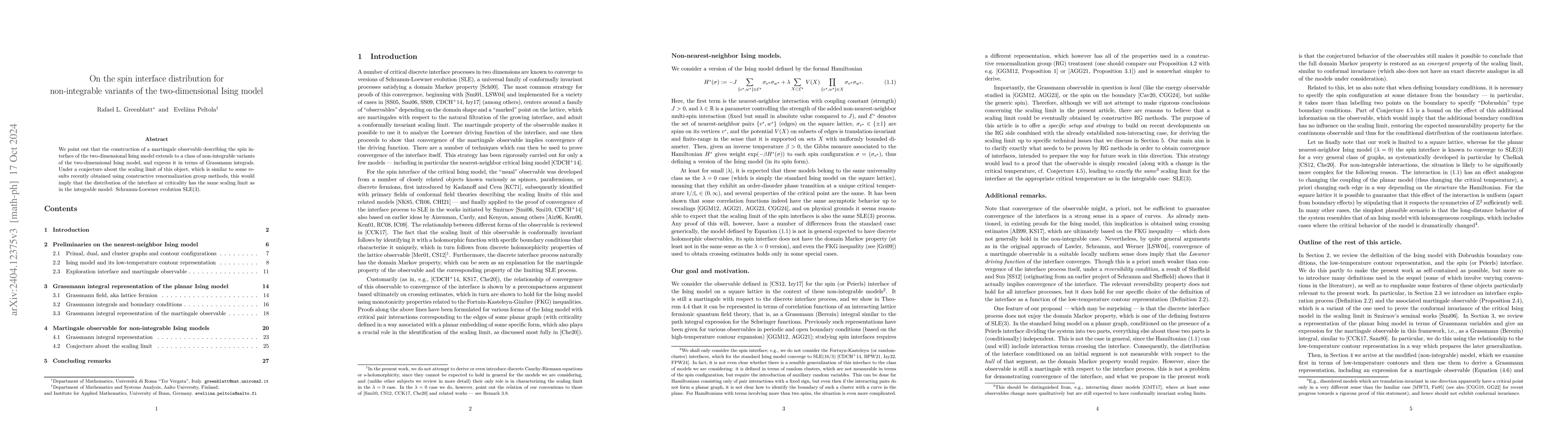 Thumbnail for On the spin interface distribution for non-integrable variants of the
  two-dimensional Ising model