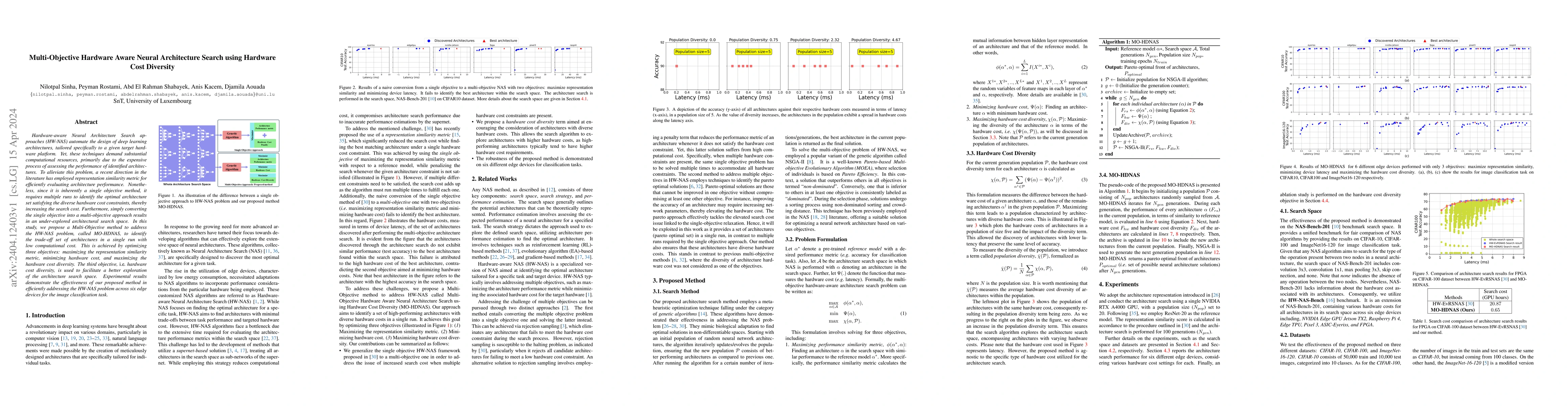 Thumbnail for Multi-Objective Hardware Aware Neural Architecture Search using Hardware
  Cost Diversity
