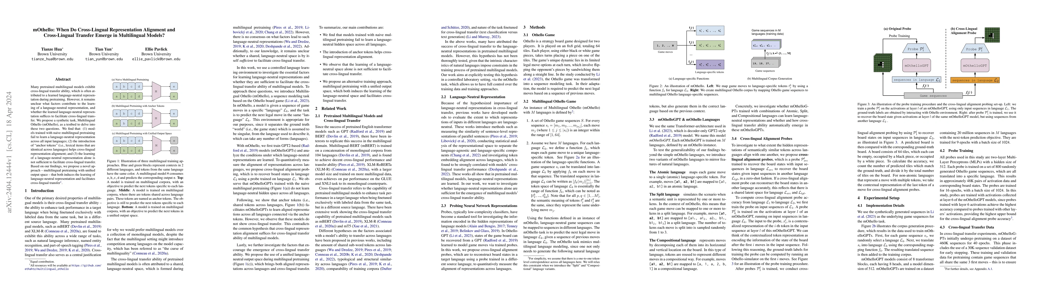 Thumbnail for mOthello: When Do Cross-Lingual Representation Alignment and
  Cross-Lingual Transfer Emerge in Multilingual Models?