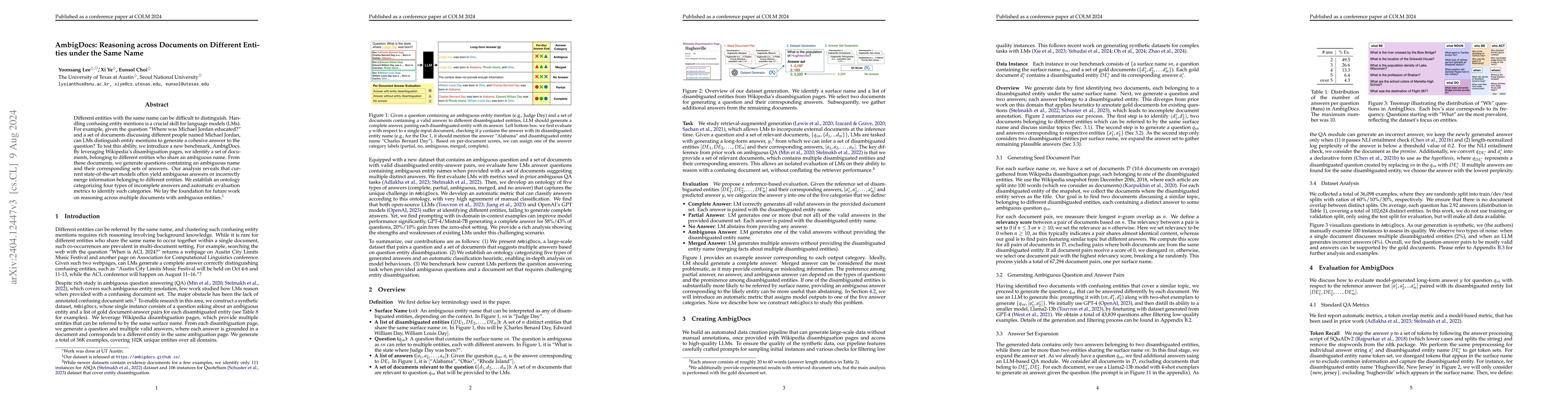 Thumbnail for AmbigDocs: Reasoning across Documents on Different Entities under the
  Same Name