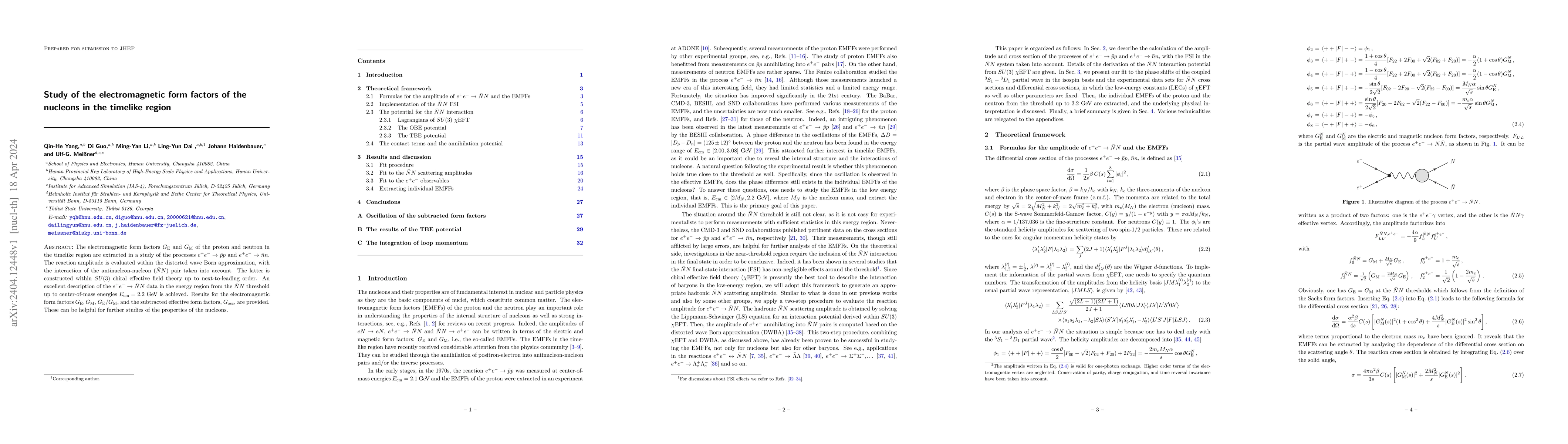 Thumbnail for Study of the electromagnetic form factors of the nucleons in the
  timelike region