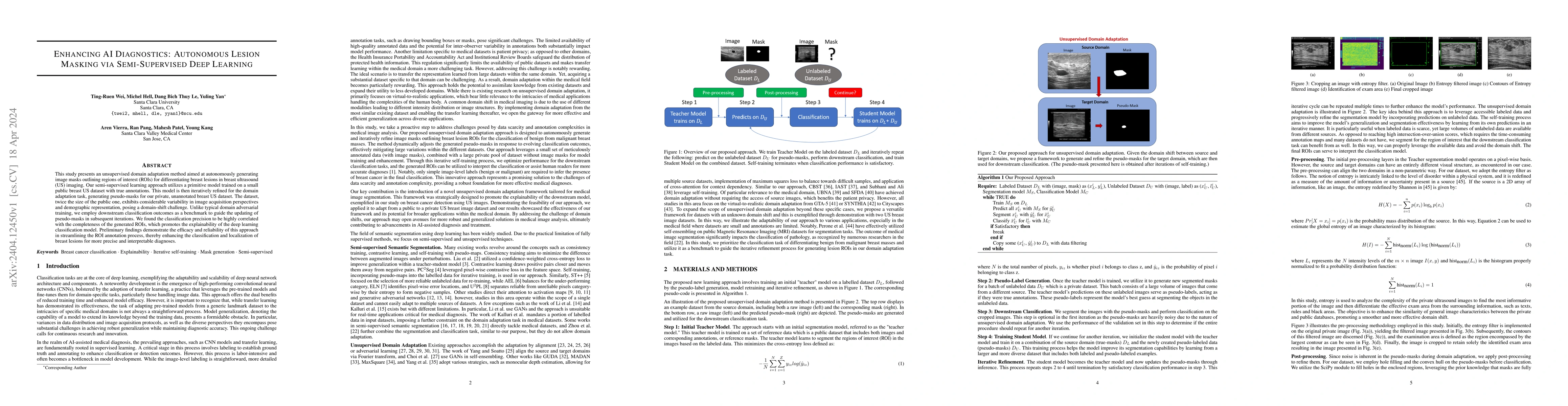 Thumbnail for Enhancing AI Diagnostics: Autonomous Lesion Masking via Semi-Supervised
  Deep Learning