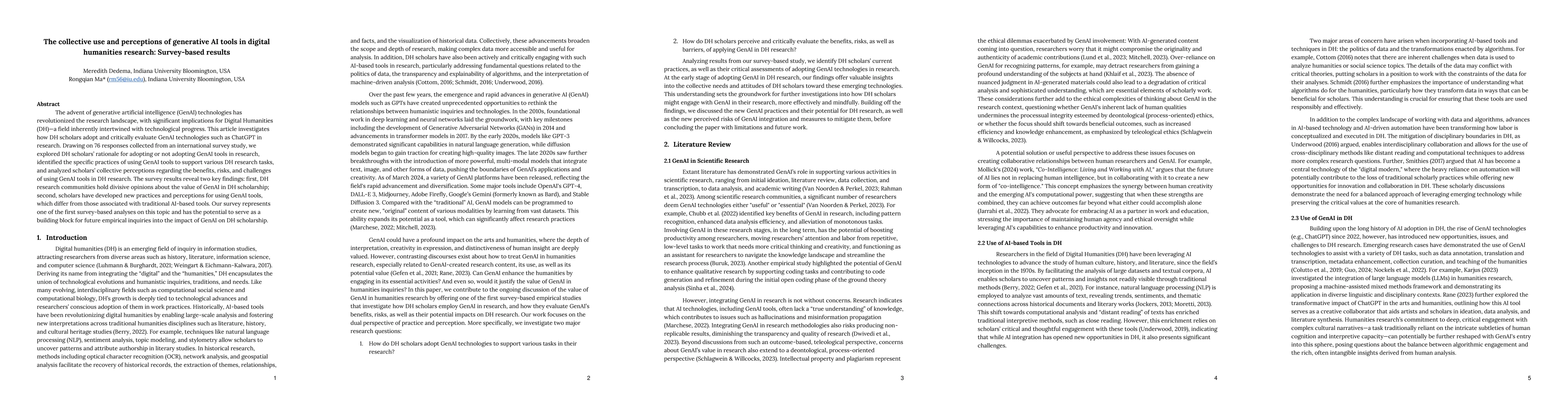Thumbnail for The collective use and evaluation of generative AI tools in digital
  humanities research: Survey-based results