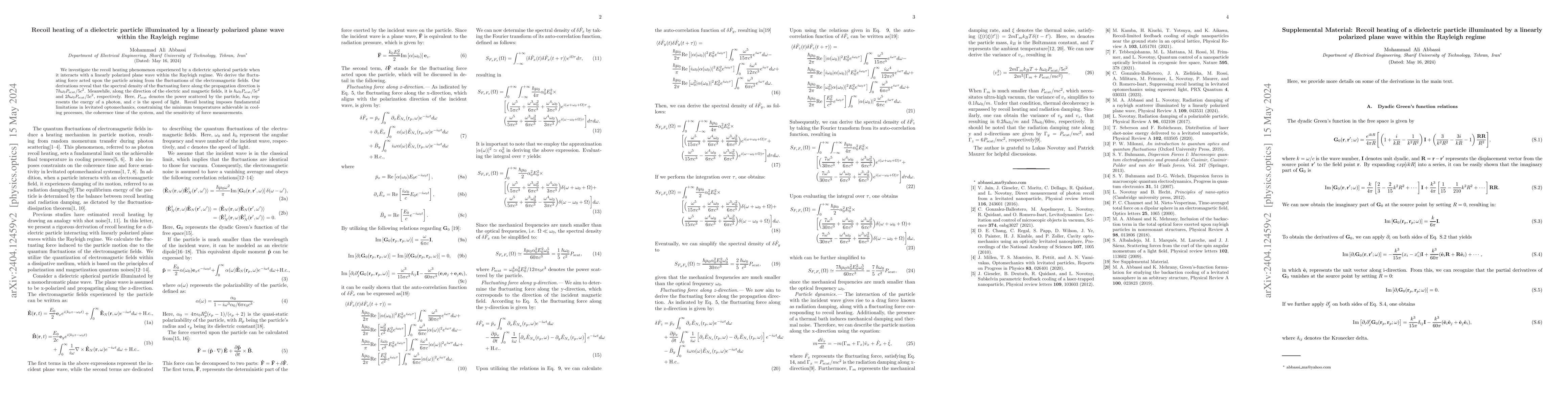 Thumbnail for Recoil heating of a dielectric particle illuminated by a linearly
  polarized plane wave within the Rayleigh regime