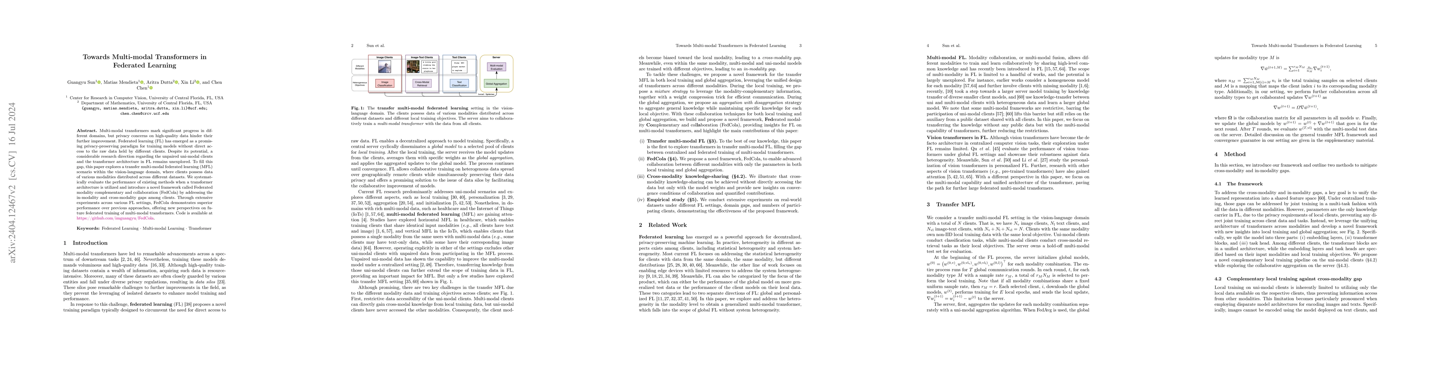 Thumbnail for Towards Multi-modal Transformers in Federated Learning