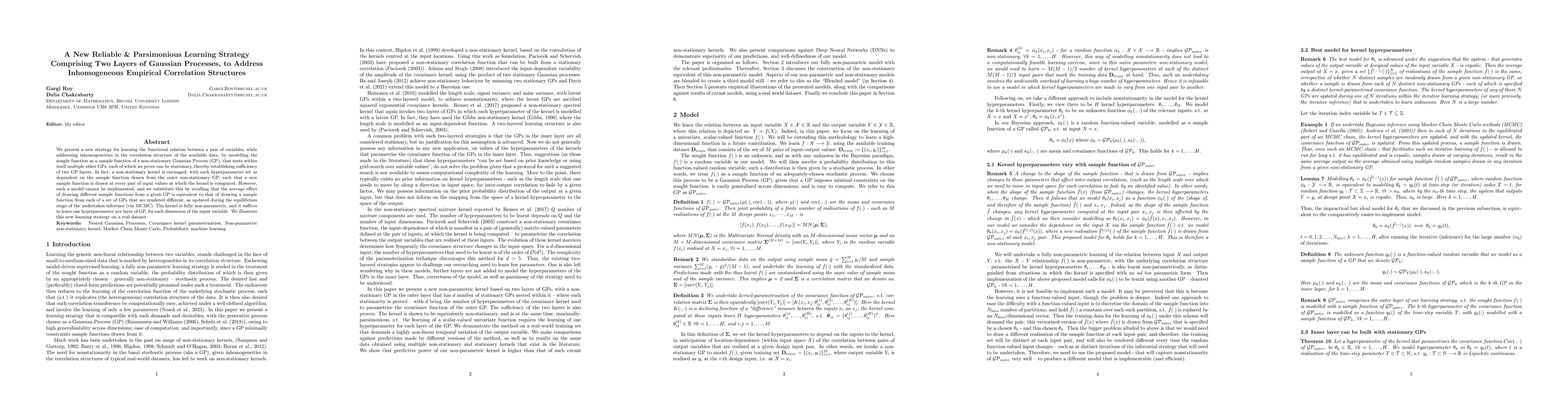 Thumbnail for A New Reliable & Parsimonious Learning Strategy Comprising Two Layers of
  Gaussian Processes, to Address Inhomogeneous Empirical Correlation Structures