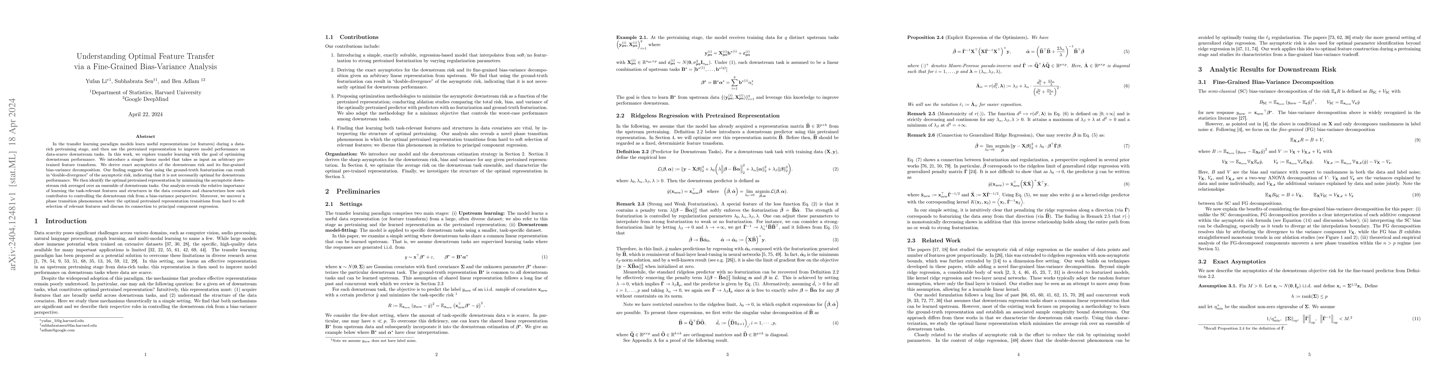 Thumbnail for Understanding Optimal Feature Transfer via a Fine-Grained Bias-Variance
  Analysis